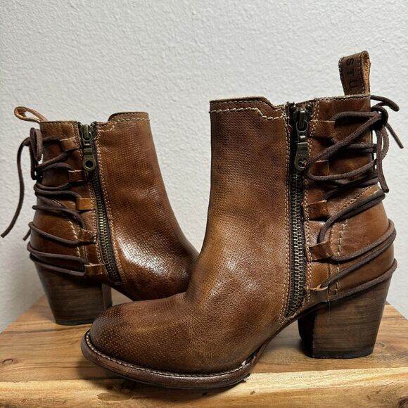 Bed Stu Blaire Cobbler Series Leather Back Lace Up Boots 6.5 Rust Brown Textured - Picture 6 of 12